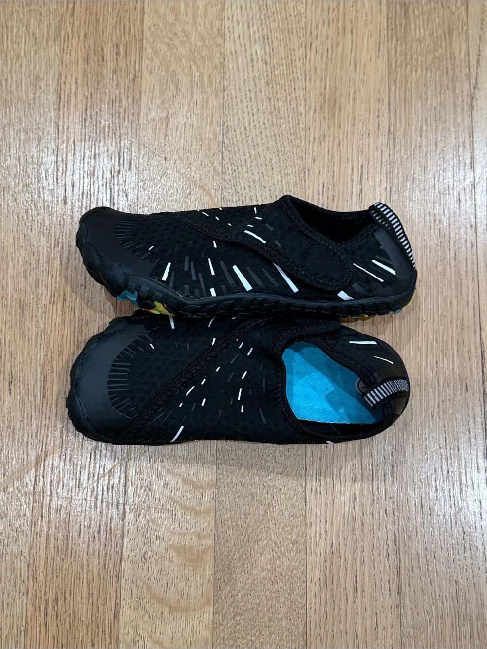Kids Black Slip-On Water Shoes with Blue Insole 1 Big Kid/EU 31